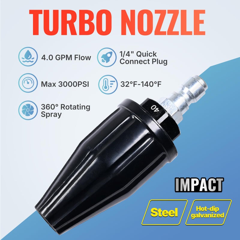 YAMATIC Pressure Washer Tips Turbo Nozzle, 360Â° Rotating Spray Turbo 3000 PSI 4.0GPM with 1/4" Quick Connector, Compatible with Ryobi, Greenworks, Craftsman, Troybilt, Simpson - Image 2
